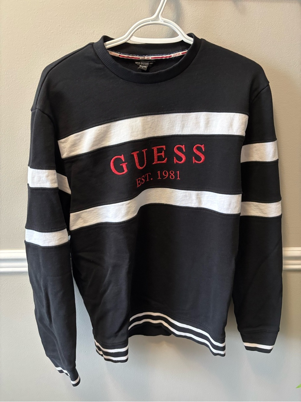 Guess Black Sweatshirt with Red & White Trim